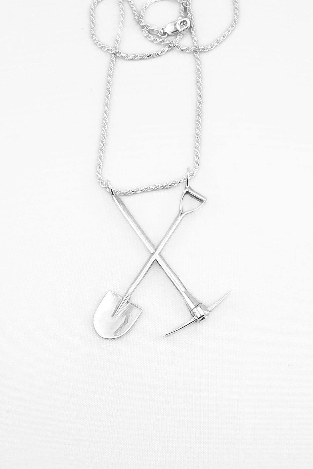 Sterling Silver Crossed Pick & Shovel Pendant