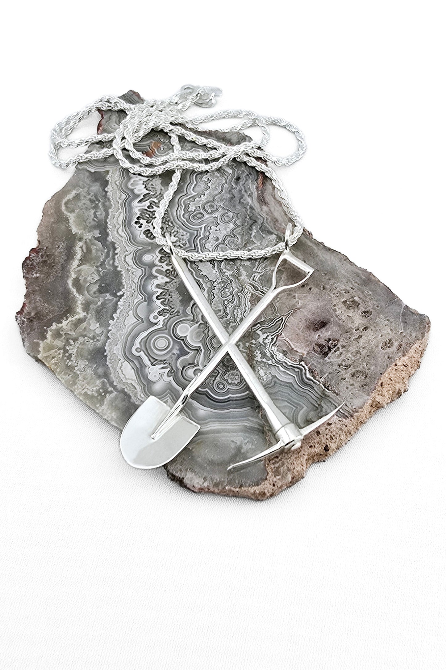 Sterling Silver Crossed Pick & Shovel Pendant