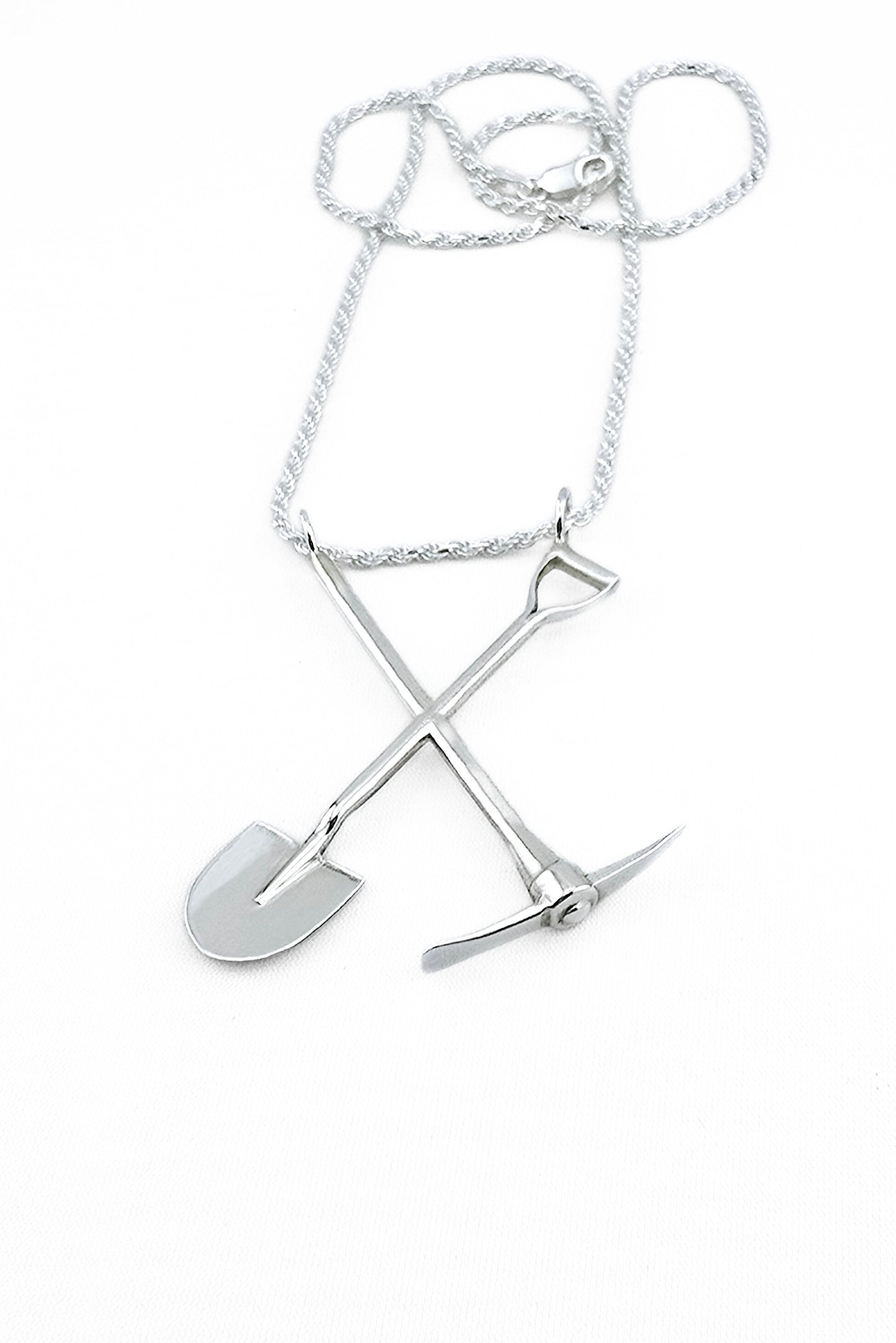 Sterling Silver Crossed Pick & Shovel Pendant