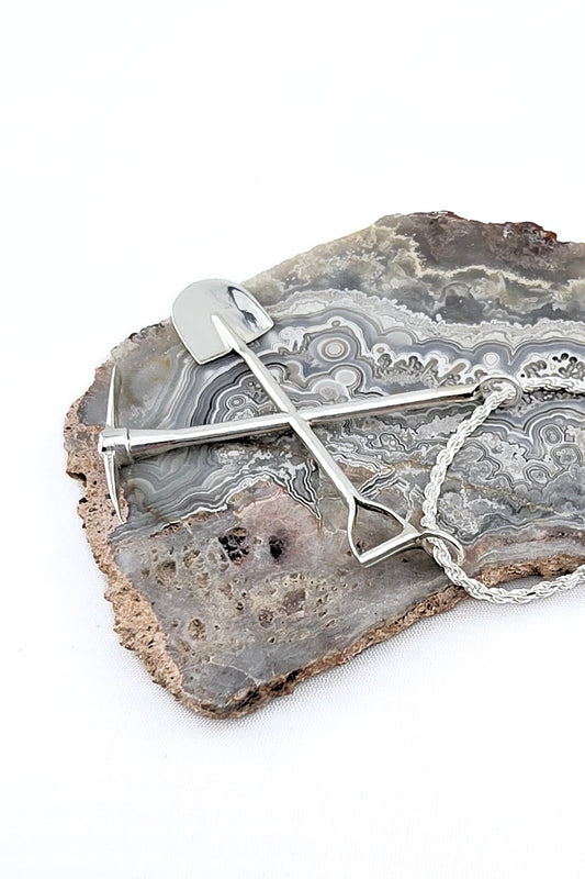 Sterling Silver Crossed Pick & Shovel Pendant