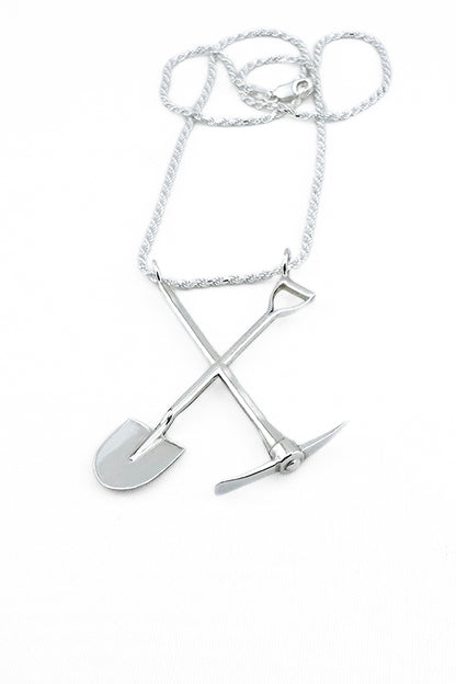 Sterling Silver Crossed Pick & Shovel Pendant