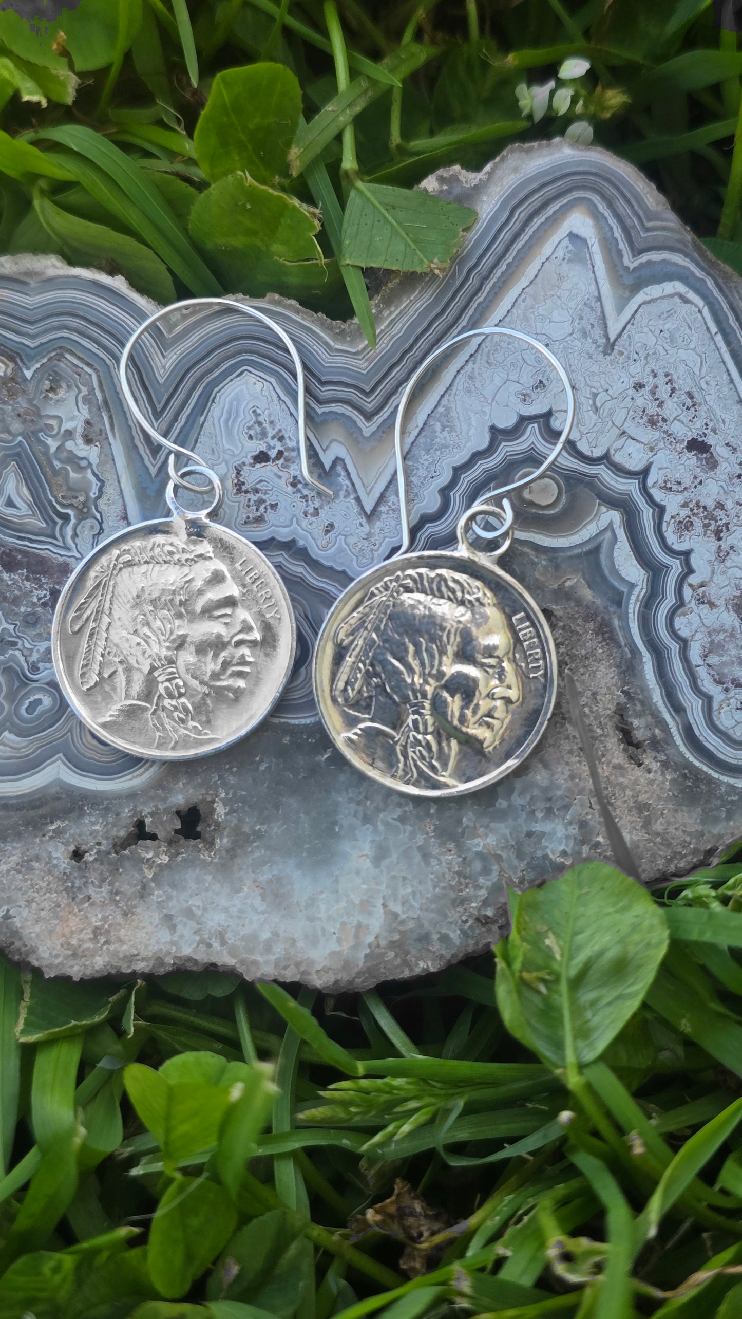Indian Head Buffalo Silver Round Earrings