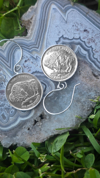 Indian Head Buffalo Silver Round Earrings