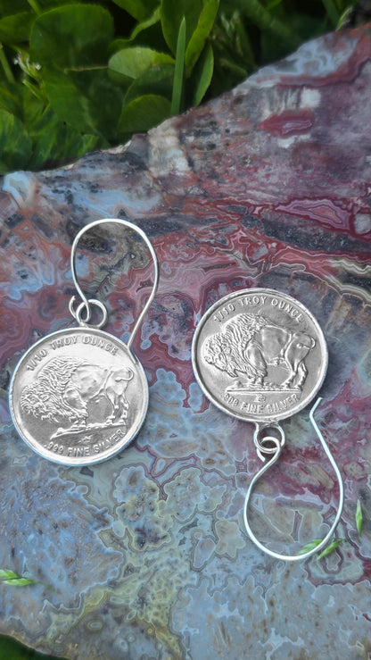 Indian Head Buffalo Silver Round Earrings